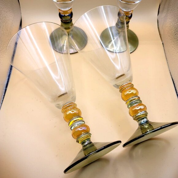 Set Of 4 Handblown Wine or Water Glasses Goblets Multicolor Beaded Stems dh900 - Picture 6 of 9